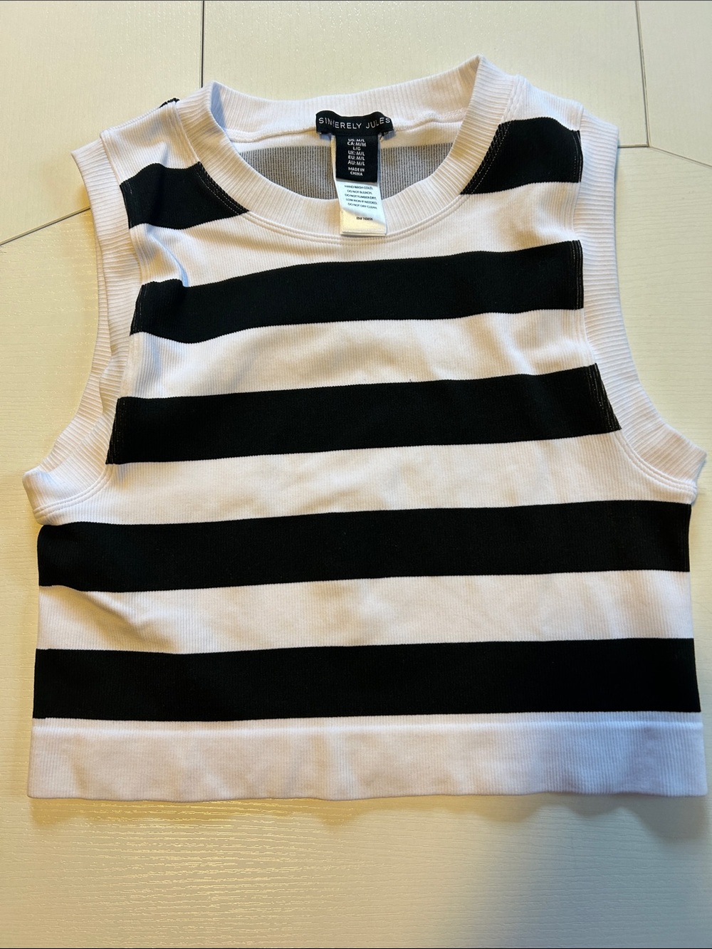 Sincerely Jules Black and White Striped Crop Tank